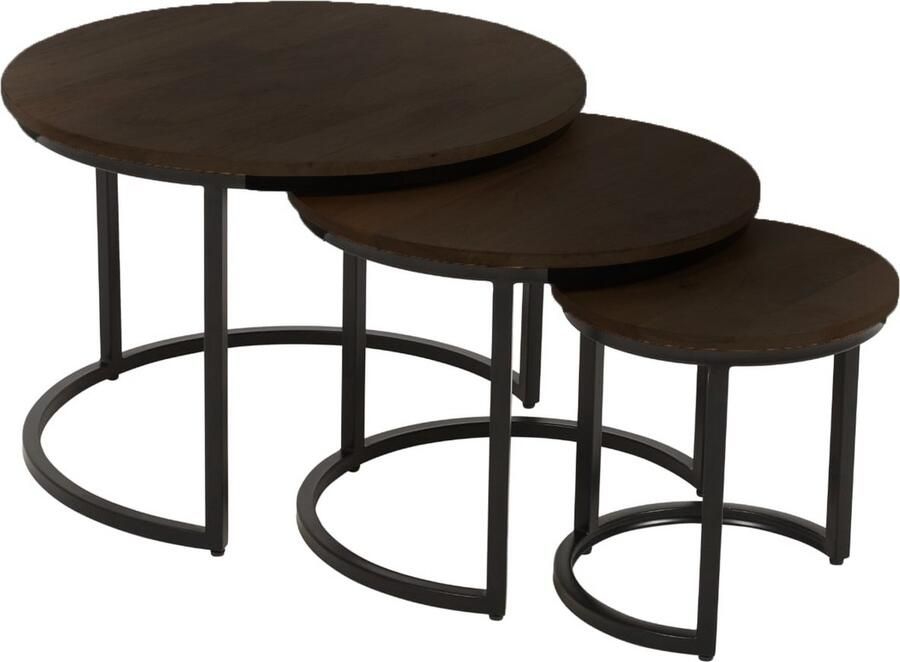 4udesigned Salontafel Set van 3 mango Pluto Zwart 61cm dia