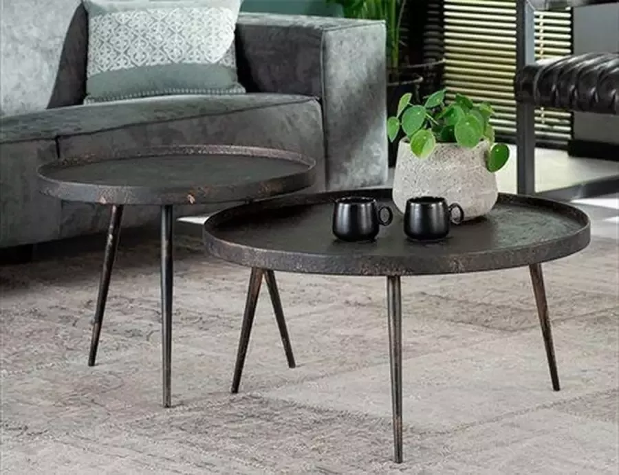BeMade Furniture Salontafel set 2 rond metallic Grijs
