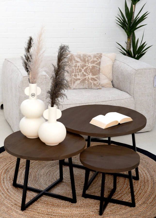 4udesigned Salontafels set van 3 Espresso Moons Rond 73cm dia