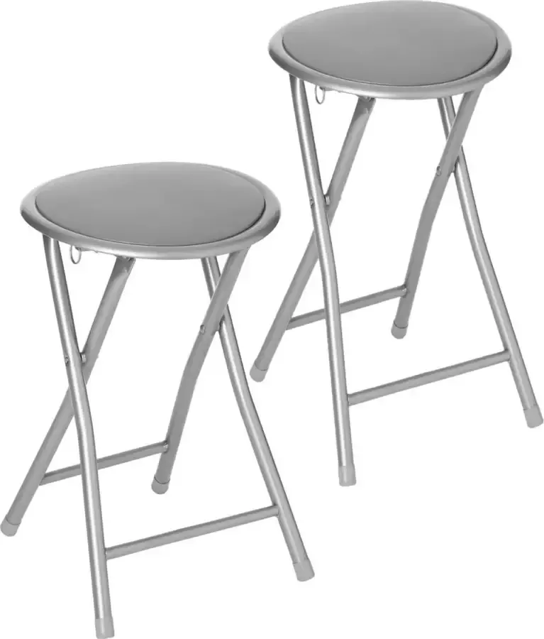 5Five 2x stuks bijzet krukje stoel Opvouwbaar zilver grijs 46 cm Bijzettafels