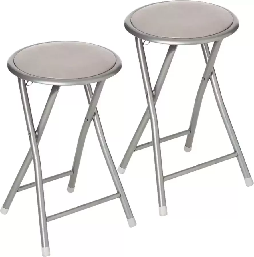 5Five 2x stuks bijzet krukje stoel Opvouwbaar zilver taupe 46 cm Bijzettafels - Foto 1