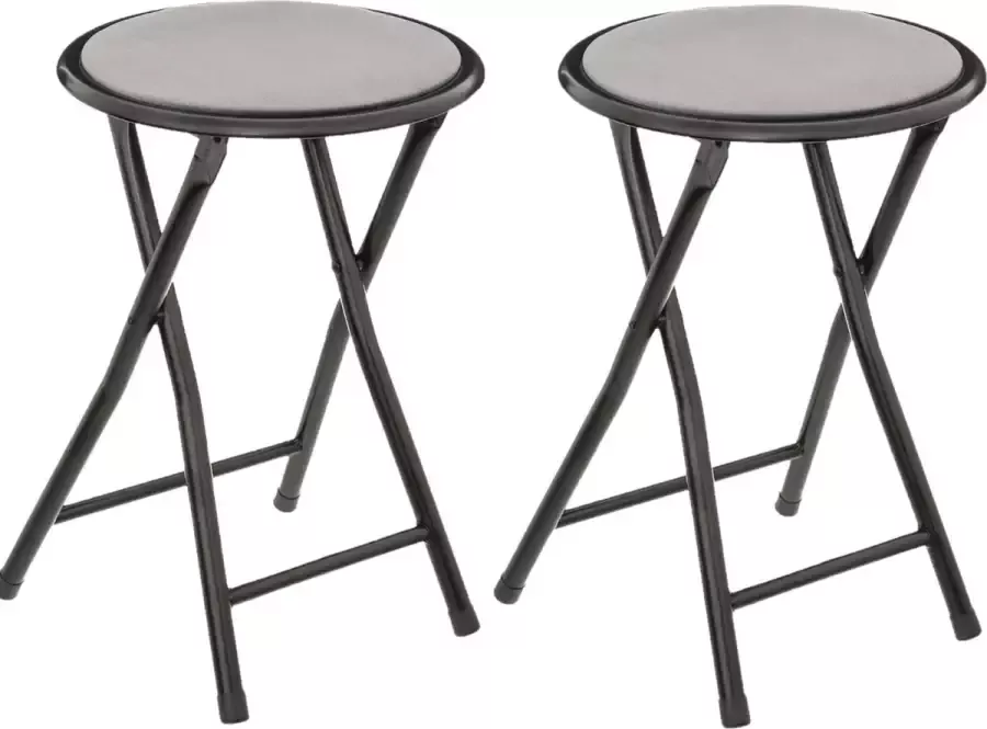 5Five 2x stuks bijzet krukje stoel Opvouwbaar zwart grijs 46 cm Bijzettafels - Foto 1