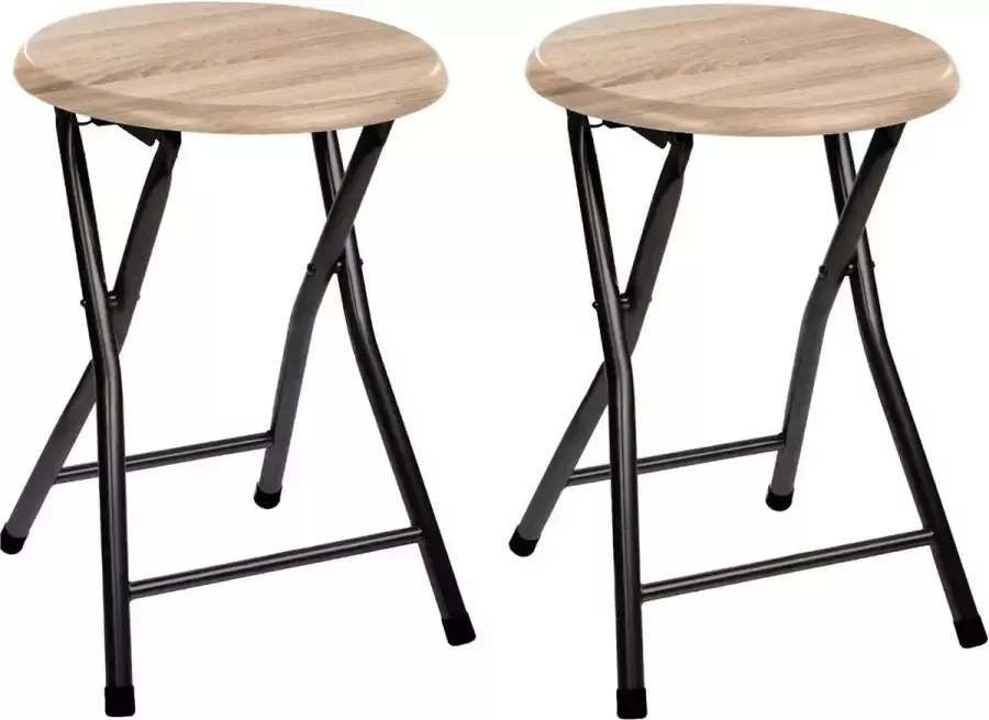 5Five 2x stuks bijzet krukje stoel Opvouwbaar zwart hout 46 cm Bijzettafels