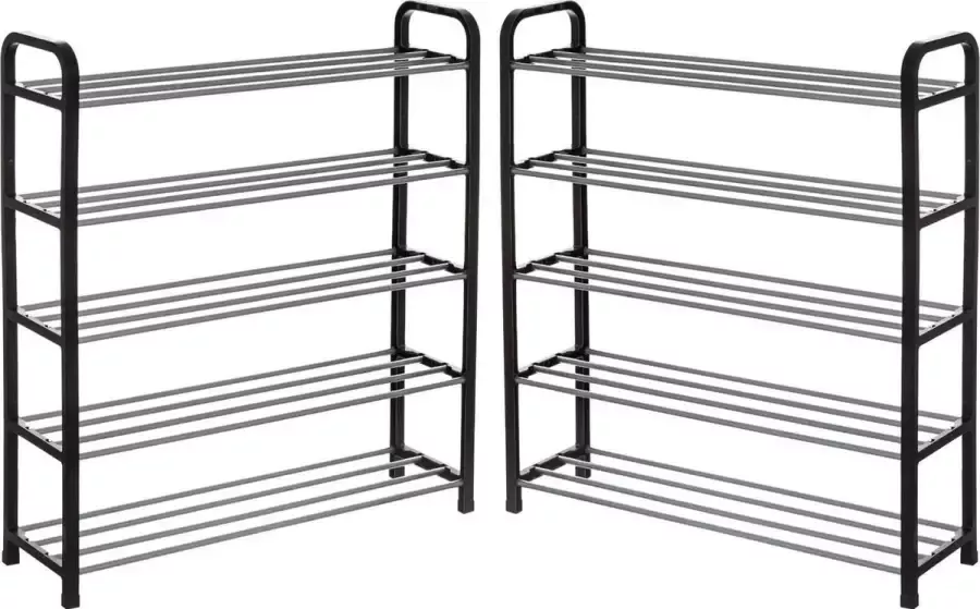 5five 2x Stuks schoenenrek schoenenkast zilver zwart 15 paar schoenen 71x78 cm van metaal kunststof Schoenen opbergen Schoenenrekken
