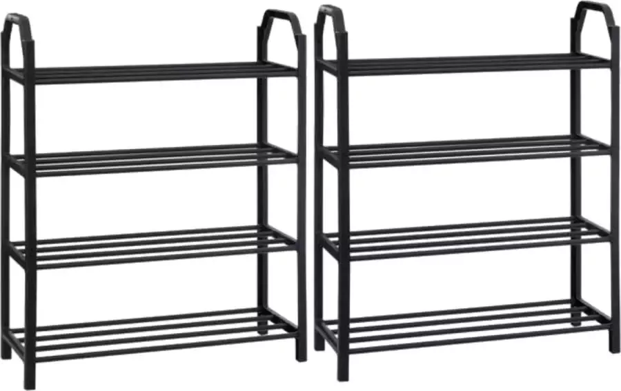 5five 2x Stuks schoenenrek schoenenkast zilver zwart 8paar schoenen 50 x 65 cm van metaal kunststof Schoenen opbergen Schoenenrekken