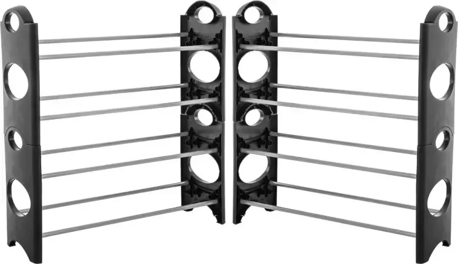 5five 2x Stuks schoenenrek schoenenkast zilver zwart 8paar schoenen 61 x 64 cm van metaal kunststof Schoenen opbergen Schoenenrekken