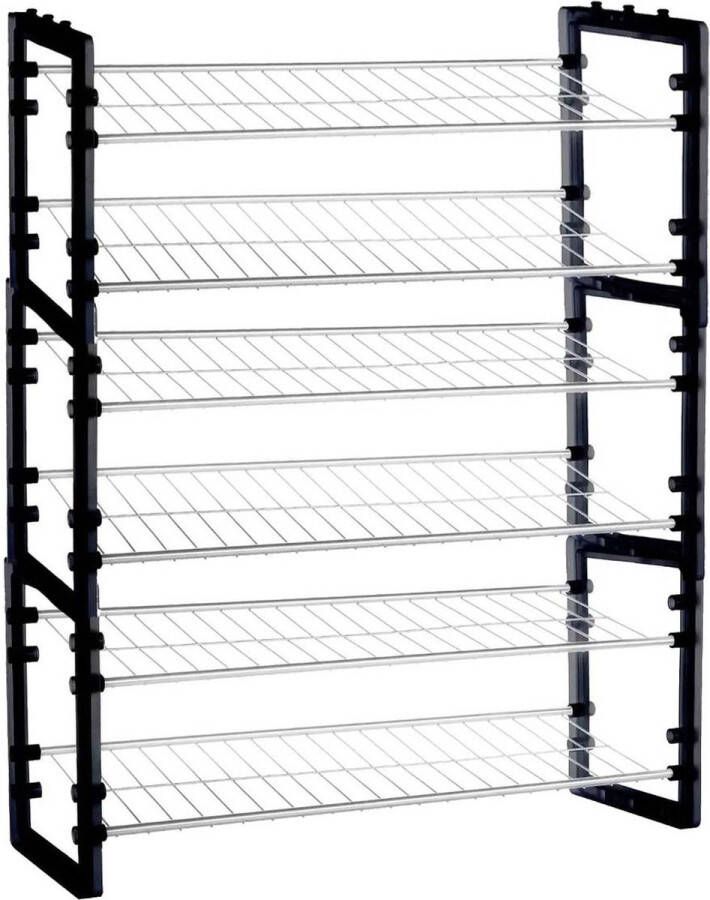 5five 3x Stuks schoenenrek schoenenkast stapelbaar zilver zwart 8 paar schoenen 50 x 19 x 67 cm van metaal kunststof Schoenen opbergen