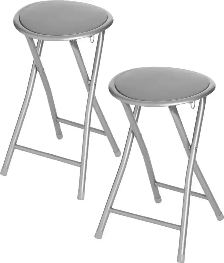 5Five 4x stuks bijzet krukje stoel Opvouwbaar zilver grijs 46 cm Bijzettafels