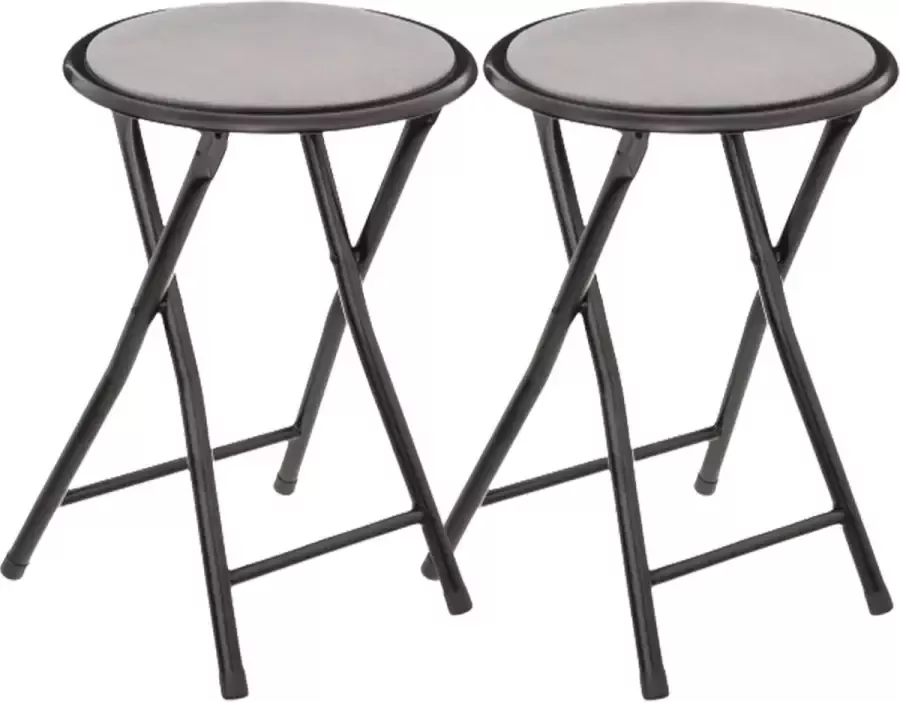5Five 4x stuks bijzet krukje stoel Opvouwbaar zwart grijs 46 cm Bijzettafels