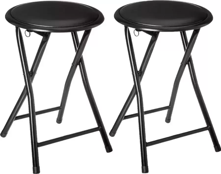 5Five 2x stuks bijzet krukje stoel Opvouwbaar zwart zwart 46 cm Bijzettafels - Foto 1