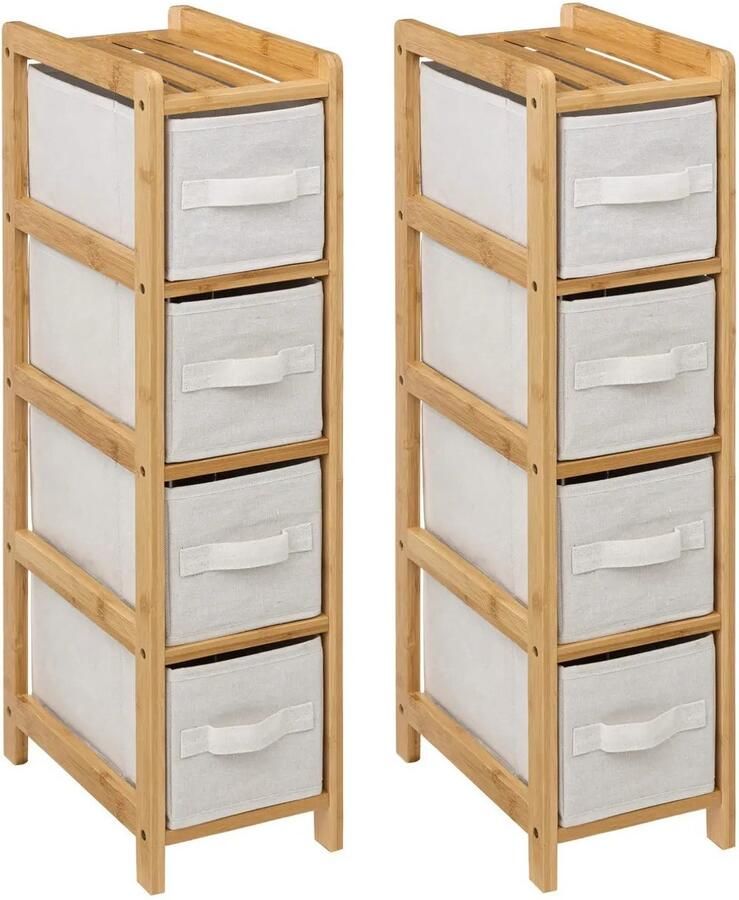 5five 4Five Opbergkast met 4 polyester manden 2x 4 lagen bamboe beige 19 x 33 x 78 cm