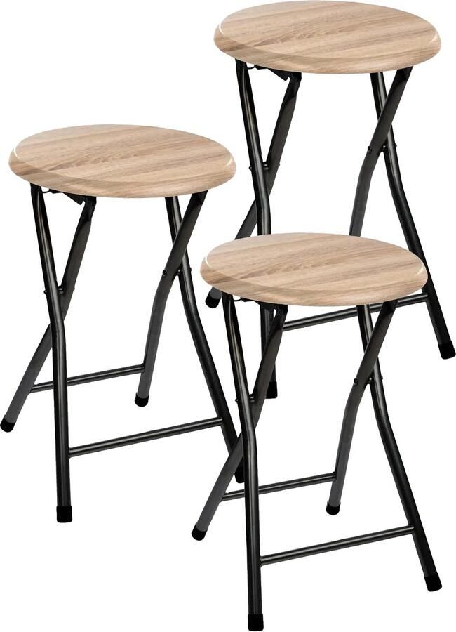 5five Bijzet krukje stoel 3x Opvouwbaar zwart hout 30 x 46 cm krukken