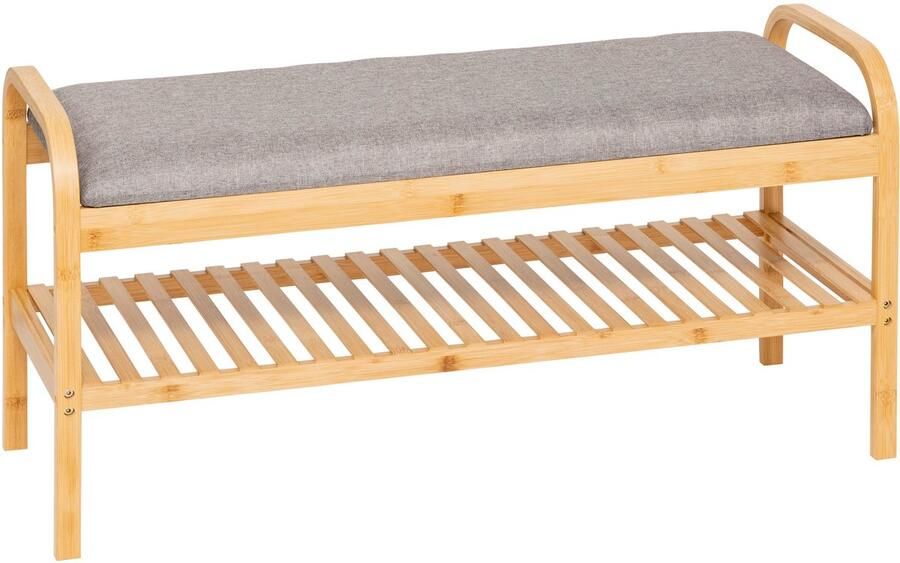 5five Schoenenrek Bankje 2-laags bamboe kunststof 90 x 34 x 45 cm voor 4 paar schoenen