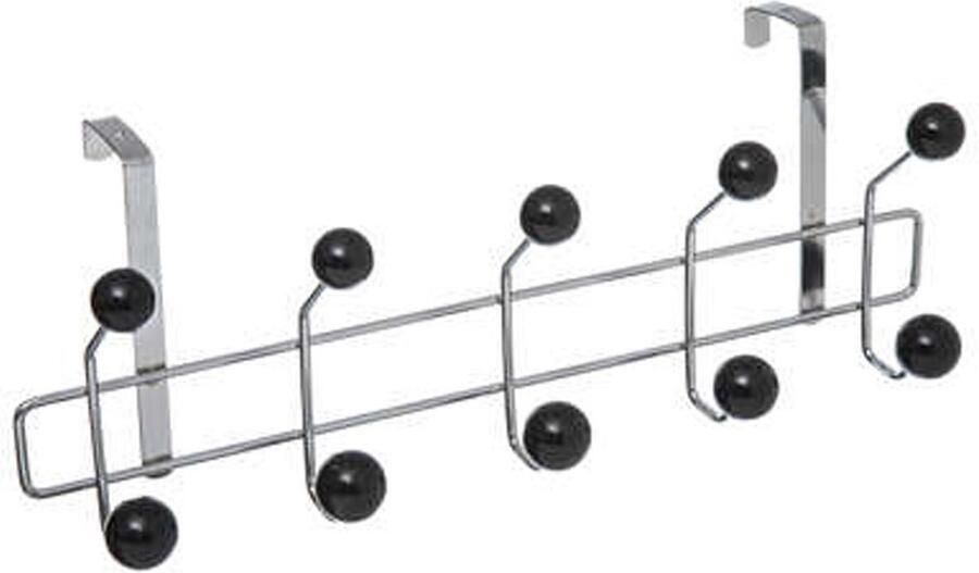5five Deur ophang kapstok met 10 ophanghaken knoppen zilver zwart B44 x H17 cm metaal kunststof