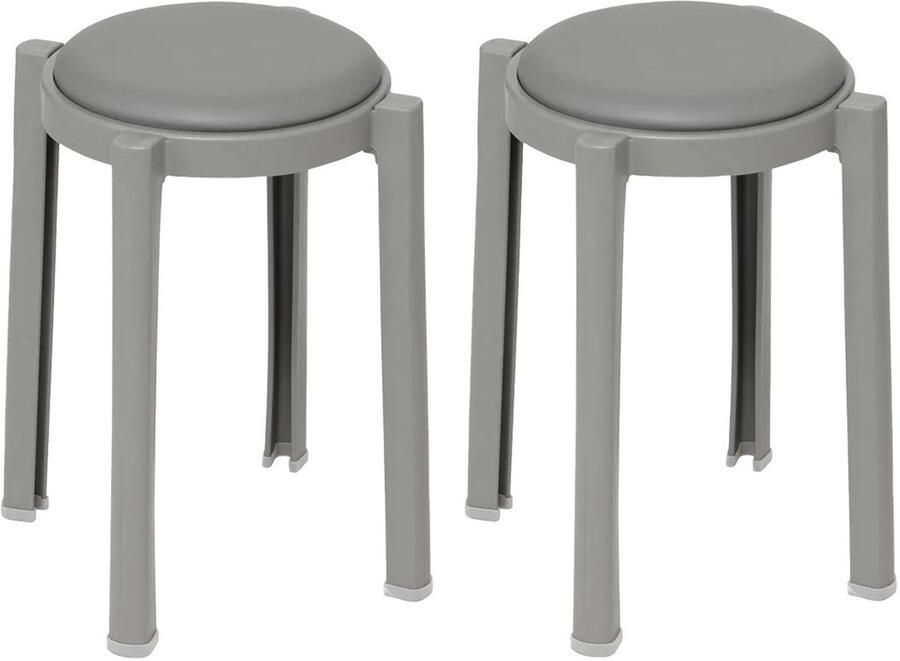 5five Five Bijzet krukje stoel 2x grijs D41 x H47 cm Stapelbaar kunststof met zitting