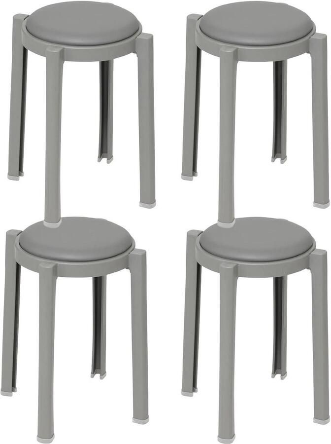 5five Five Bijzet krukje stoel 4x grijs D41 x H47 cm Stapelbaar kunststof met zitting