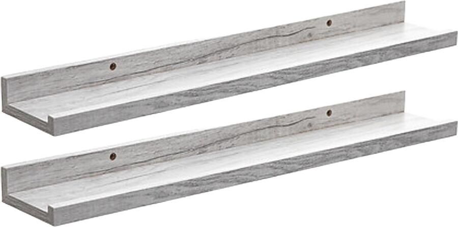 5five Five Foto wandplank Fixy 2x grijs eiken hout look 58 x 10 x 4 cm