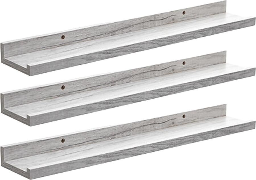 5five Five Foto wandplank Fixy 3x grijs eiken hout look 58 x 10 x 4 cm