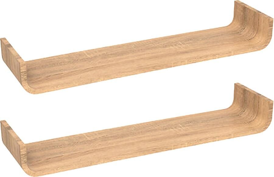 5five Five Wandplankje boekenplankje Fixy 2x bruin lamellen hout look 80 x 20 x 10 cm