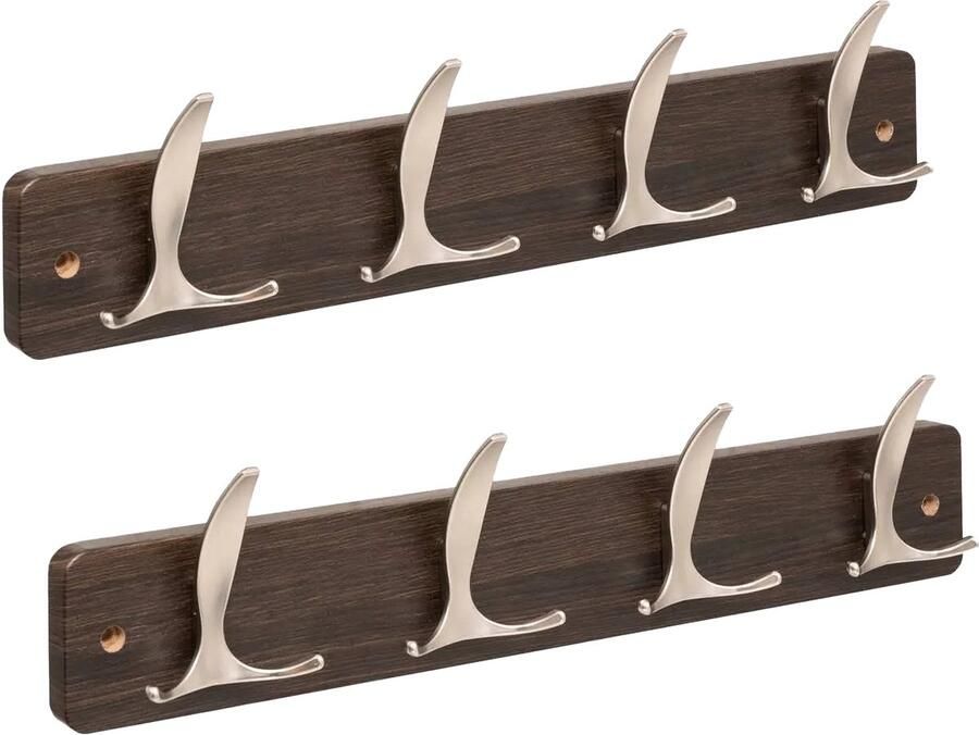 5five Kapstok 2x 4 ophang haken RVS bruin zilver 45 x 10 cm wandkapstok voor hal of badkamer