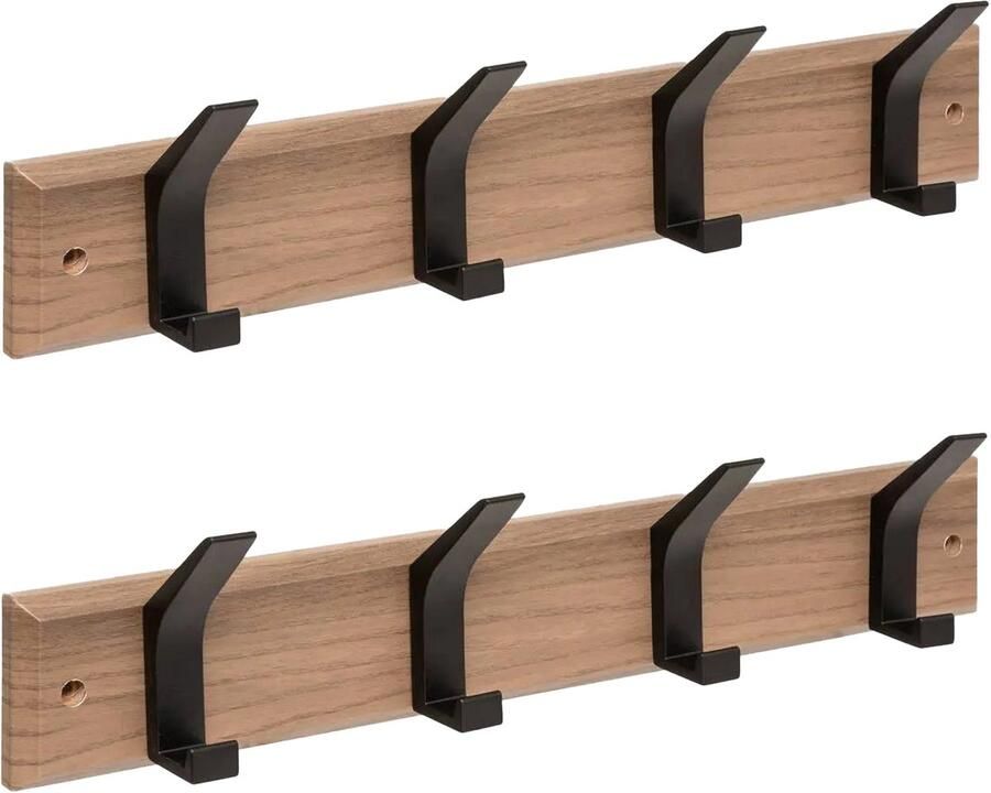 5five Kapstok 2x 4 ophang haken RVS bruin zwart 45 x 10 cm wandkapstok voor hal of badkamer