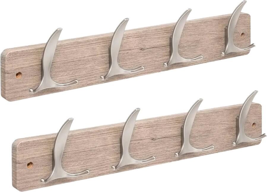 5five Kapstok 2x 4 ophang haken RVS grijs zilver 45 x 10 cm wandkapstok voor hal of badkamer