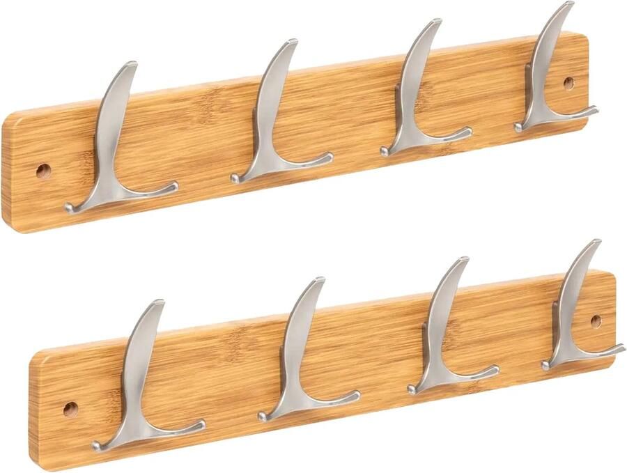 5five Kapstok 2x 4 ophang haken RVS naturel zilver 45 x 10 cm wandkapstok voor hal of badkamer