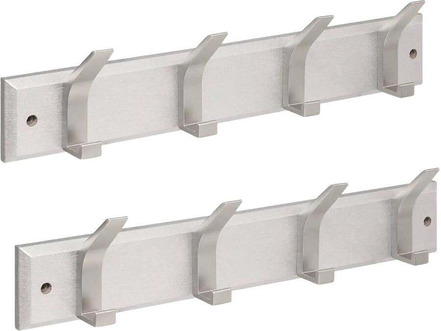 5five Kapstok 2x 4 ophang haken RVS zilver 45 x 10 cm wandkapstok voor hal of badkamer