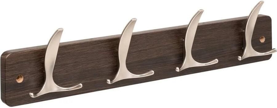 5five Kapstok 4 ophang haken RVS bruin zilver 45 x 10 cm wandkapstok voor hal of badkamer