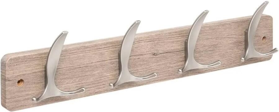 5five Kapstok 4 ophang haken RVS grijs zilver 45 x 10 cm wandkapstok voor hal of badkamer