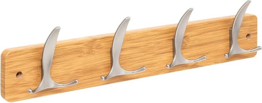 5five Kapstok 4 ophang haken RVS naturel zilver 45 x 10 cm wandkapstok voor hal of badkamer