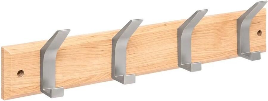 5five Kapstok 4 ophang haken RVS naturel zilver 45 x 10 cm wandkapstok voor hal of badkamer