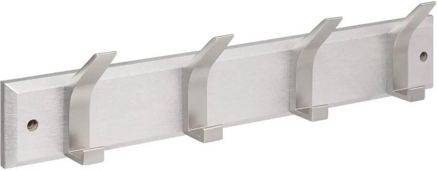 5five Kapstok 4 ophang haken RVS zilver 45 x 10 cm wandkapstok voor hal of badkamer