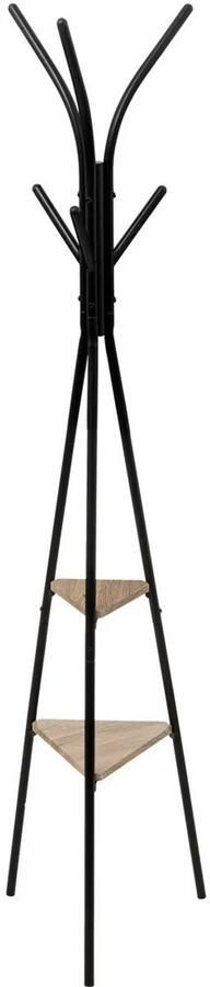 5five Kapstok Pyramid zwart metaal hout staand 6 haken op verschillende hoogtes 175 cm