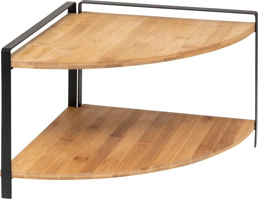 5five Keuken aanrecht hoek rekje metaal bamboe hout 30 x 30 x 20 cm organizer naturel zwart 2 laags