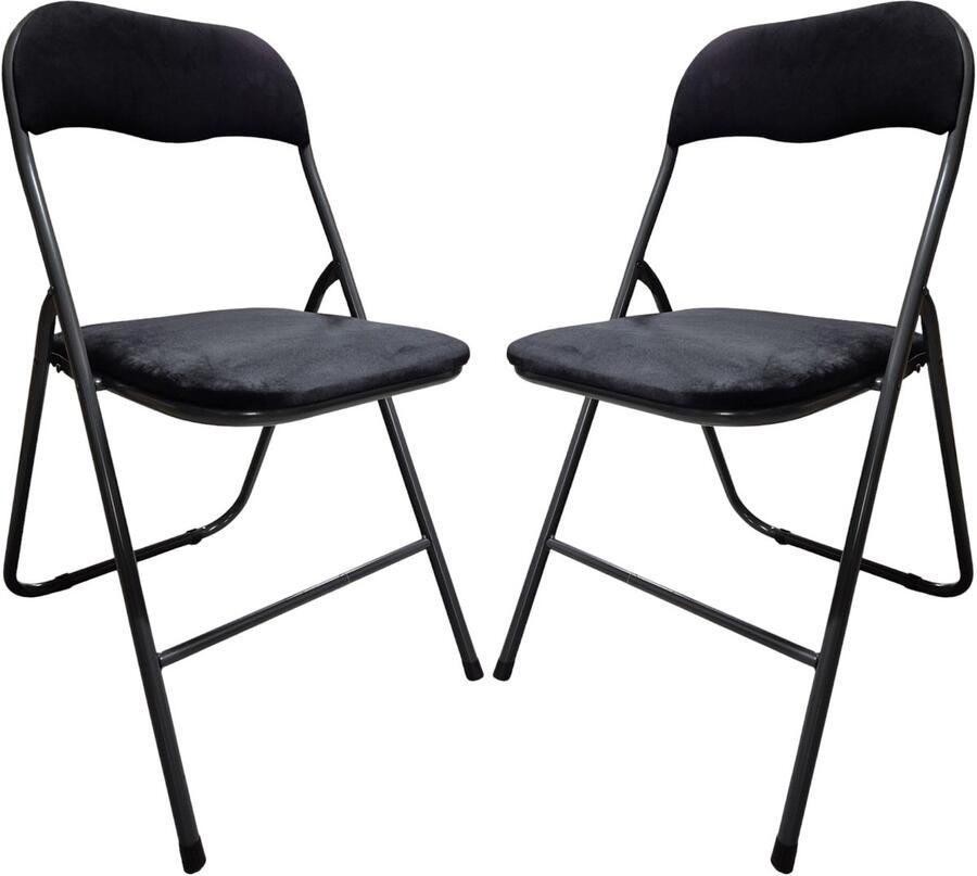 5five Klapstoel met fluweel zitting zwart antraciet 44 x 48 x 79 cm metaal Bijzet stoelen Inklapbaar