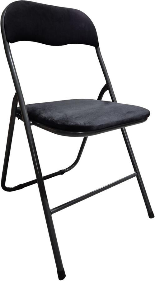 5five Klapstoel met fluweel zitting zwart antraciet 44 x 48 x 79 cm metaal Bijzet stoelen Inklapbaar - Foto 2