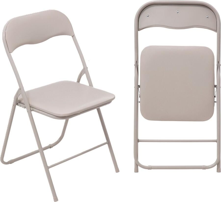 5five Klapstoel met pvc zitting 2x beige 44 x 48 x 79 cm metaal Bijzet stoelen Inklapbaar