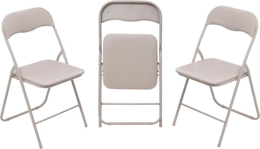 5five Klapstoel met pvc zitting 3x beige 44 x 48 x 79 cm metaal Bijzet stoelen Inklapbaar