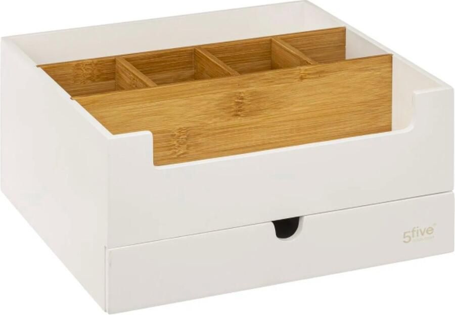 5five Make up Organizer Wit– Bureau organizer – Opberger Hout- Cosmetica Houder L. 26 x H. 13 x B. 24 cm