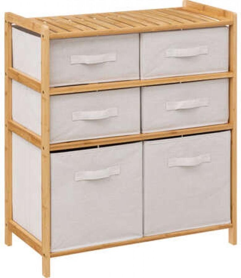 5five Opbergkast met 6 polyester manden 3 lagen bamboe beige 66 x 33 x 78 cm