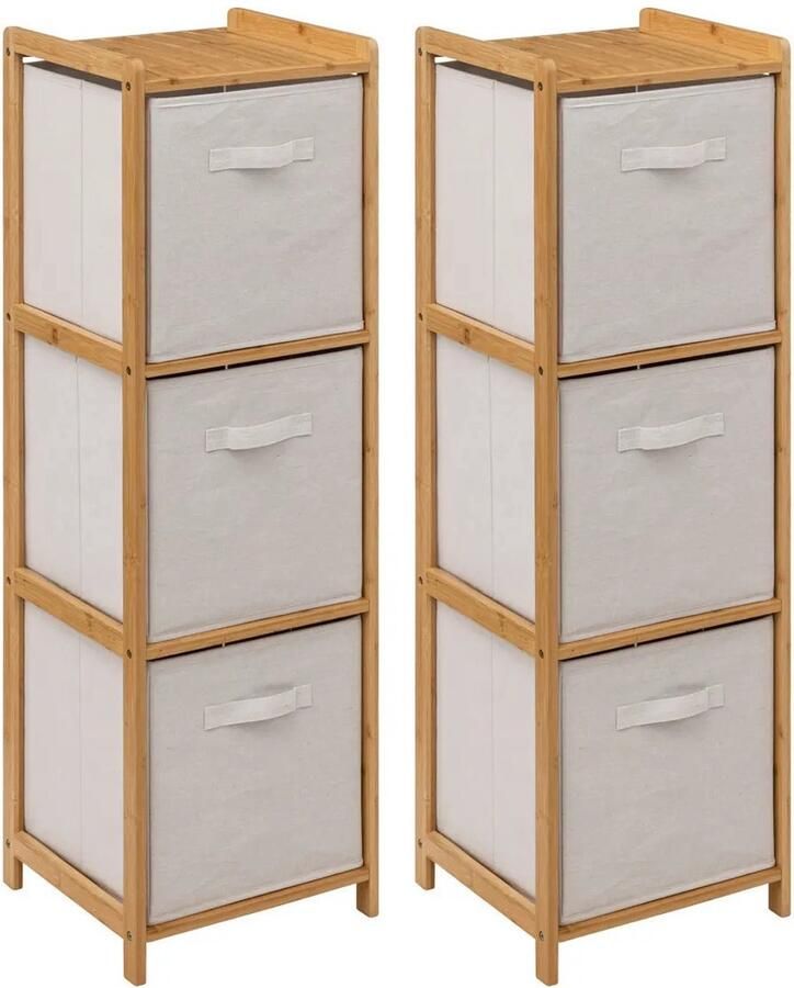 5five Opbergkast met 3 polyester manden 2x 3 lagen bamboe beige 35 x 33 x 109 cm