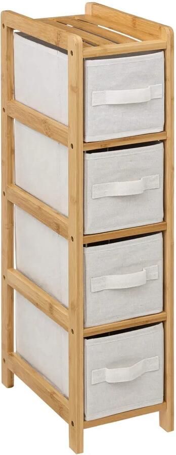 5five 4Five Opbergkast met 4 polyester manden 4 lagen bamboe beige 19 x 33 x 78 cm