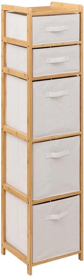 5five Opbergkast met 5 polyester manden 3 lagen bamboe beige 35 x 33 x 144 cm