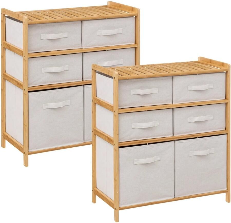 5five Opbergkast met 6 polyester manden 2x 3 lagen bamboe beige 66 x 33 x 78 cm