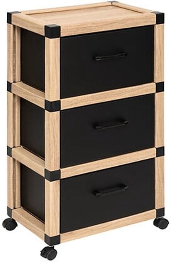 5five Opbergkast op wielen 3 lagen zwart 46 x 32 x 84 cm badkamer ladekast