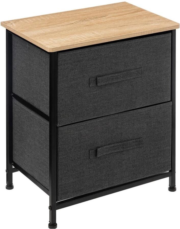 5five Opbergmandkastje nachtkastje 2x manden 45 x 30 x 51 cm metaal hout stof donkergrijs