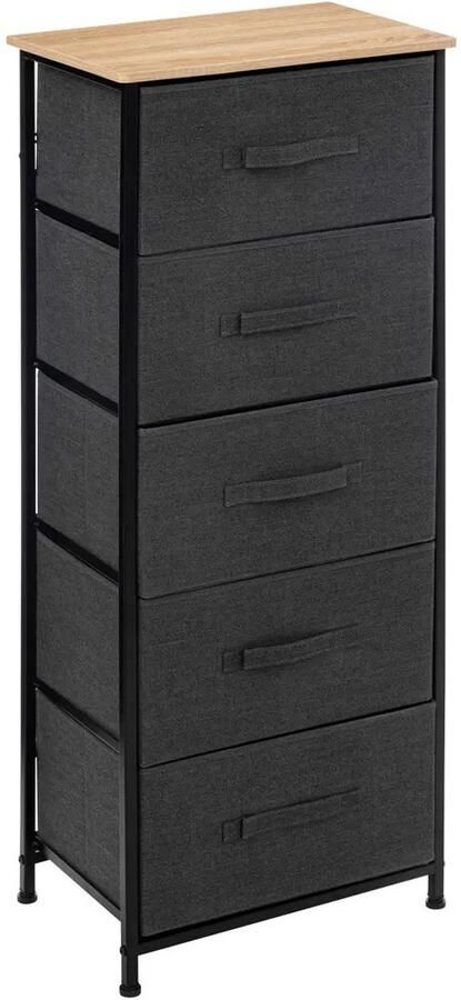 5five Opbergmandkastje badkamerkast 5x manden 45 x 30 x 114 cm metaal hout stof donkergrijs