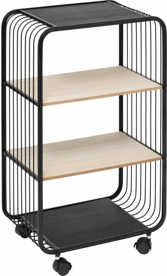 5five Opbergrekje 3 laags met planken metaal hout 43 x 28 x 74 cm op wielen meubels trolley kastje