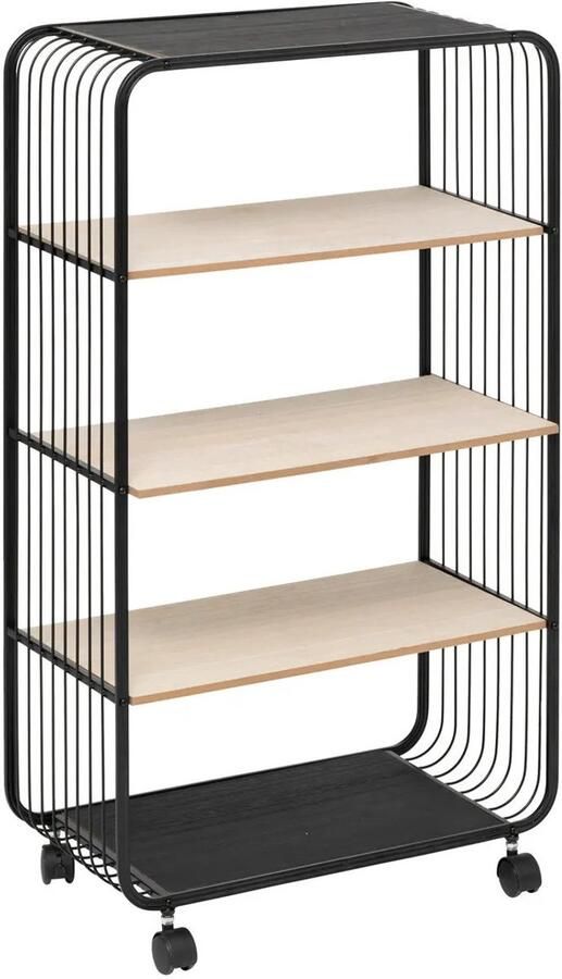 5five Opbergrekje 4 laags met planken metaal hout 55 x 28 x 96 cm op wielen meubels trolley kastje